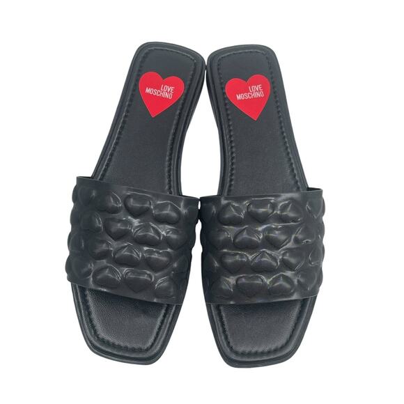 Love Moschino Slide Sandals Embossed Hearts Black Size 37 - Picture 9 of 13